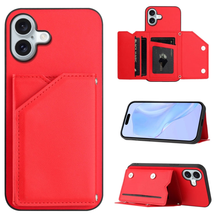 Custodia per telefono con quattro slot per carte Skin Feel e cinturino da polso, For iPhone 16 Pro Max, For iPhone 16 Pro, For iPhone 16 Plus, For iPhone 16