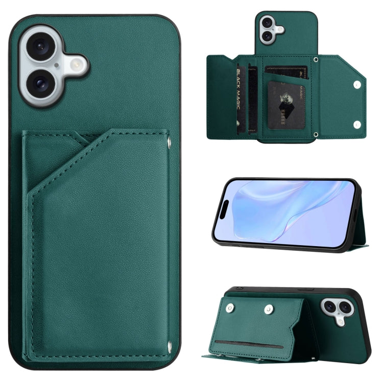 Custodia per telefono con quattro slot per carte Skin Feel e cinturino da polso, For iPhone 16 Pro Max, For iPhone 16 Pro, For iPhone 16 Plus, For iPhone 16