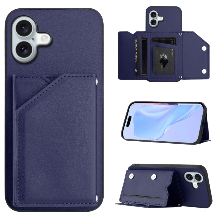 Custodia per telefono con quattro slot per carte Skin Feel e cinturino da polso, For iPhone 16 Pro Max, For iPhone 16 Pro, For iPhone 16 Plus, For iPhone 16