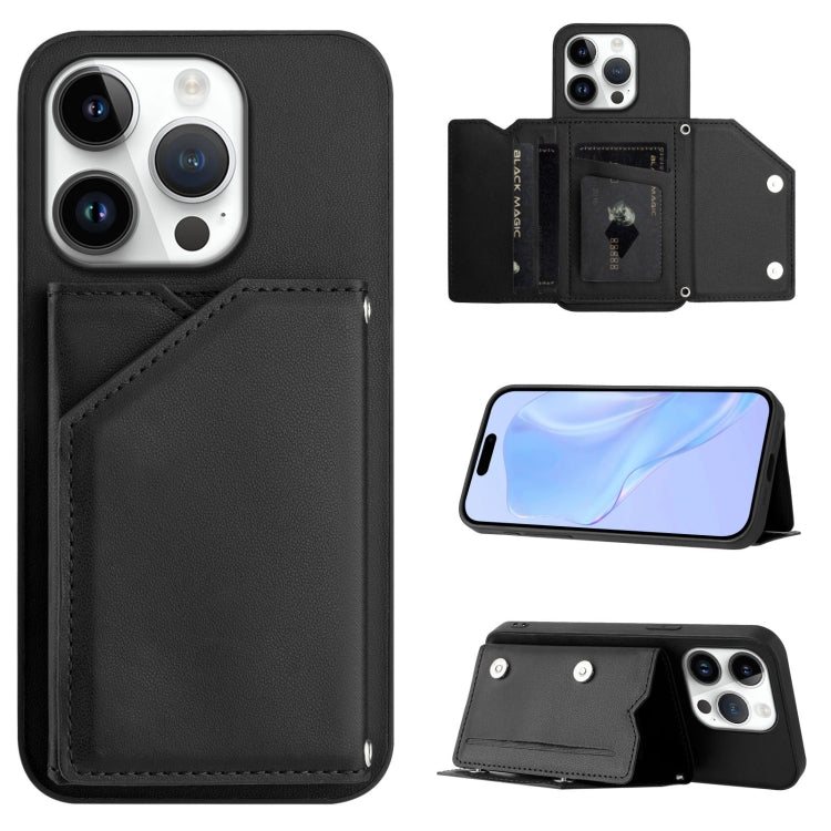Custodia per telefono con quattro slot per carte Skin Feel e cinturino da polso, For iPhone 16 Pro Max, For iPhone 16 Pro, For iPhone 16 Plus, For iPhone 16