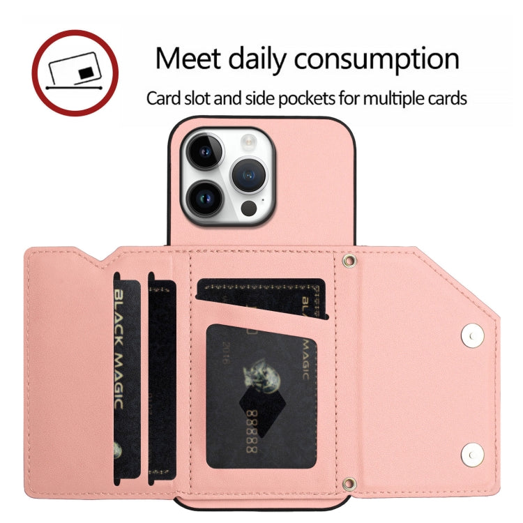 Custodia per telefono con quattro slot per carte Skin Feel e cinturino da polso, For iPhone 16 Pro Max, For iPhone 16 Pro, For iPhone 16 Plus, For iPhone 16