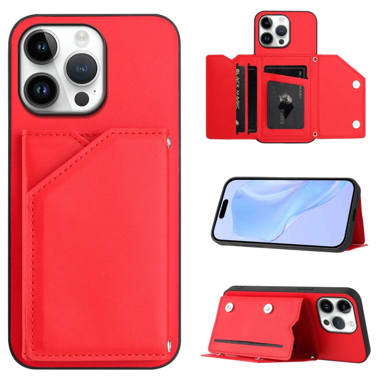 Custodia per telefono con quattro slot per carte Skin Feel e cinturino da polso, For iPhone 16 Pro Max, For iPhone 16 Pro, For iPhone 16 Plus, For iPhone 16