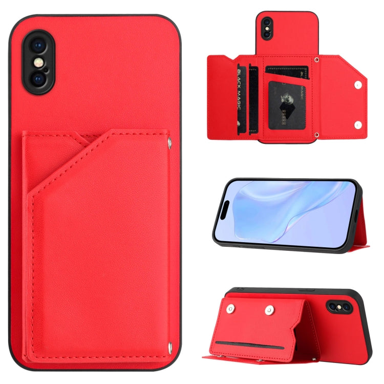 Custodia per telefono con quattro slot per carte Skin Feel e cinturino da polso, For iPhone X / XS, For iPhone XR, For iPhone XS Max, For iPhone 7 Plus / 8 Plus