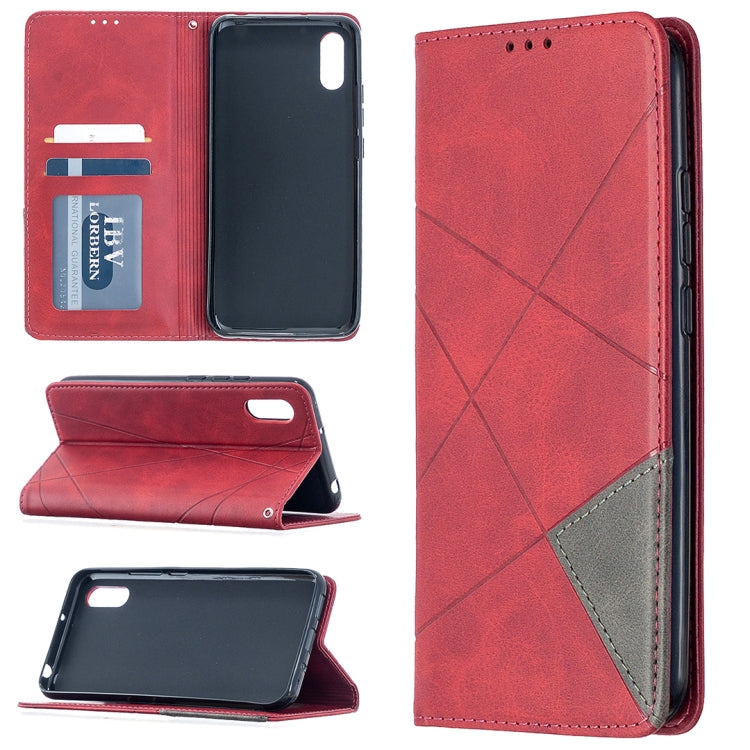 Custodia in pelle magnetica a rotazione orizzontale con struttura a rombo con supporto e slot per schede, For Xiaomi Redmi 9A, For Xiaomi Redmi 9C, For iPhone 12 mini, For iPhone 12 / 12 Pro