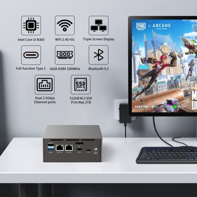 Jumper N305 Mini PC, Intel Alder Lake-N N305 Octa-core 3.8GHz, RAM: 16GB, ROM: 512GB (spina UE), Jumper N305