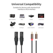 Cavo audio bilanciato da 2 RCA maschio a 2 XLR maschio, 1.5m, 3m