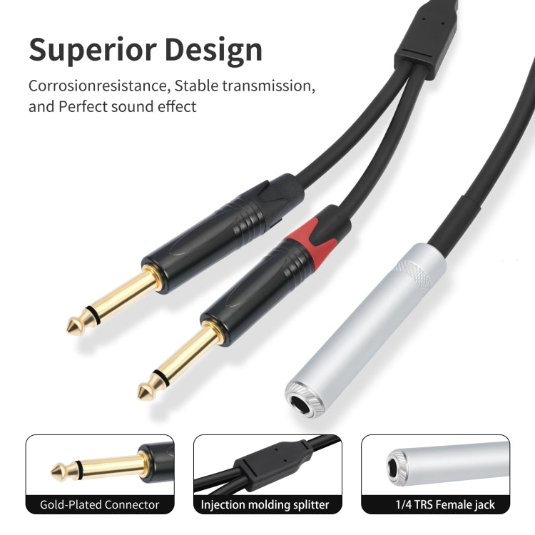 Cavo audio stereo TRS da 6,35 mm 1/4 femmina a doppio maschio tipo Y, 6.35mm F to 2 x M
