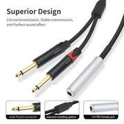 Cavo audio stereo TRS 6,35 mm femmina a doppio maschio tipo Y
