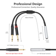Cavo audio stereo TRS 6,35 mm femmina a doppio maschio tipo Y