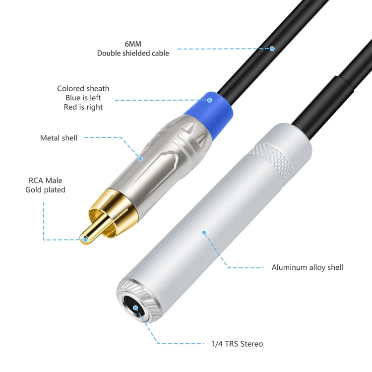 Cavo audio stereo TRS femmina da 6,35 mm 1/4 a doppio RCA maschio tipo Y, 6.35mm F to 2 RCA