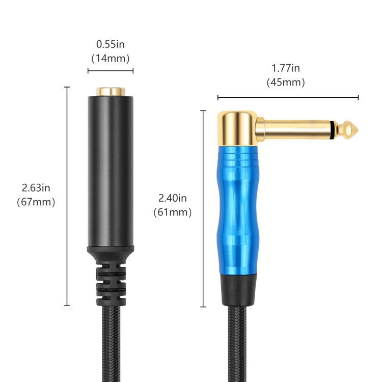Cavo audio per chitarra elettrica da 6,35 mm 1/4 TRS maschio mono gomito a femmina, 0.3m, 1m, 1.8m