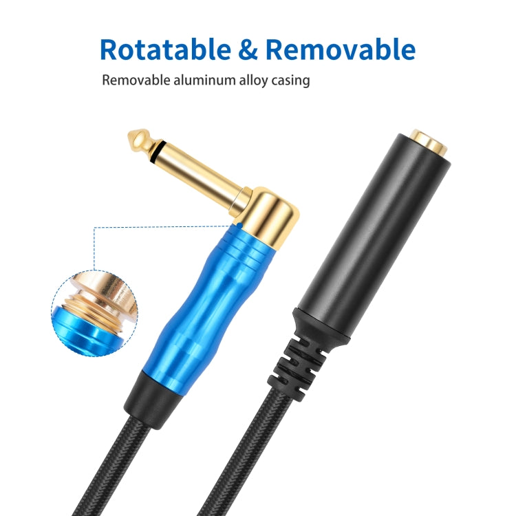 Cavo audio per chitarra elettrica da 6,35 mm 1/4 TRS maschio mono gomito a femmina, 0.3m, 1m, 1.8m