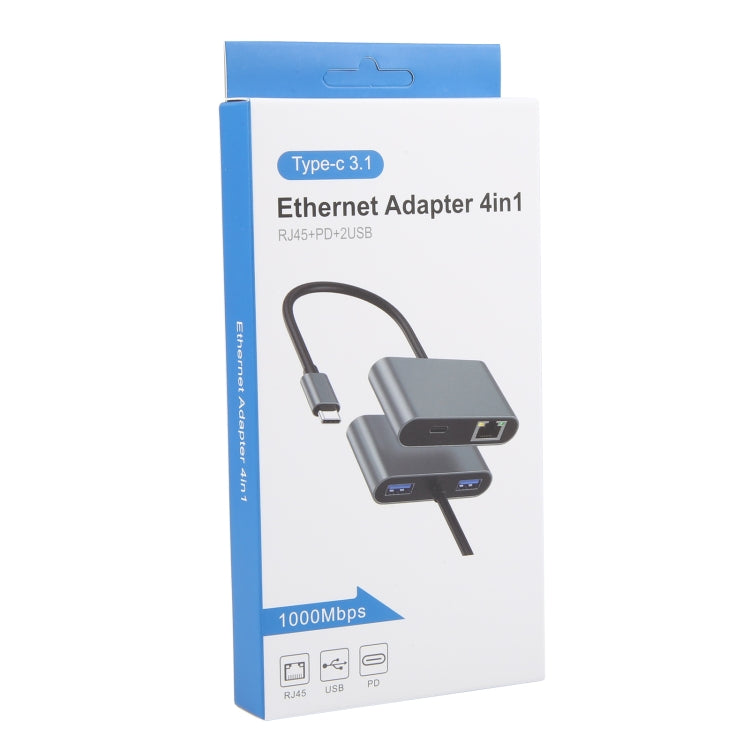 Adattatore USB-C 4 in 1 con Ethernet RJ45, 2 USB e PD