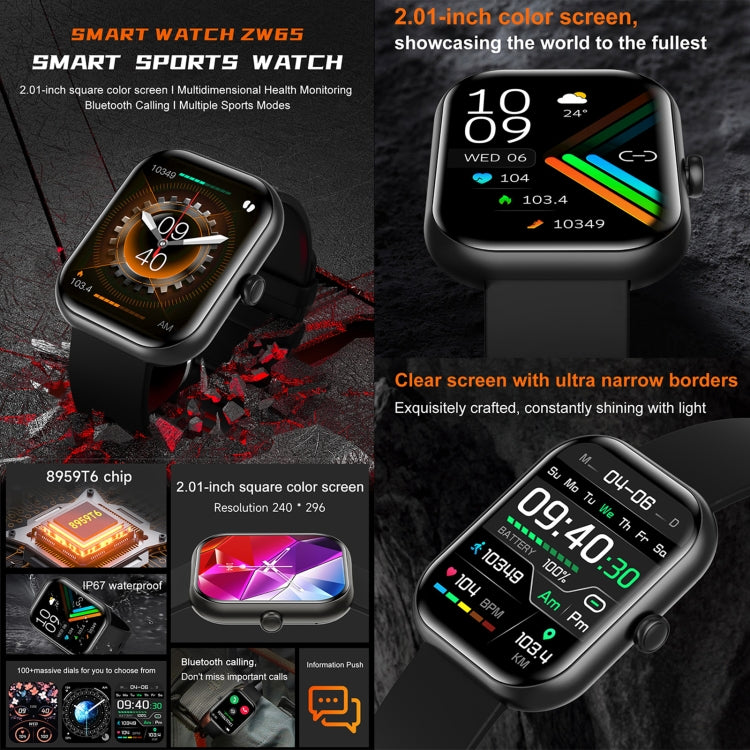 Orologio intelligente fitness ZW65 da 2,01 pollici, ossigeno nel sangue / pressione sanguigna / frequenza cardiaca