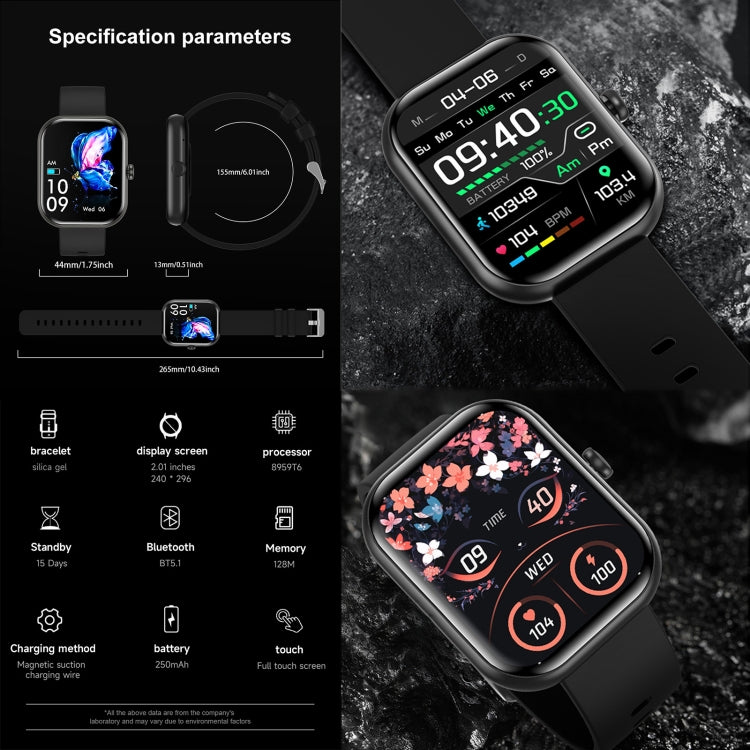 Orologio intelligente fitness ZW65 da 2,01 pollici, ossigeno nel sangue / pressione sanguigna / frequenza cardiaca