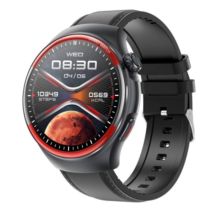 T82 1.43 pollici schermo rotondo BT Call Smart Watch, frequenza cardiaca / pressione sanguigna / ossigeno nel sangue / sonno / zucchero nel sangue / HRV / Metope / SOS, Silicone Black, Silicone Red, Silicone Blue, Leather Brown, Leather Black          ...