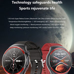 T82 1.43 pollici schermo rotondo BT Call Smart Watch, frequenza cardiaca / pressione sanguigna / ossigeno nel sangue / sonno / zucchero nel sangue / HRV / Metope / SOS, Silicone Black, Silicone Red, Silicone Blue, Leather Brown, Leather Black          ...