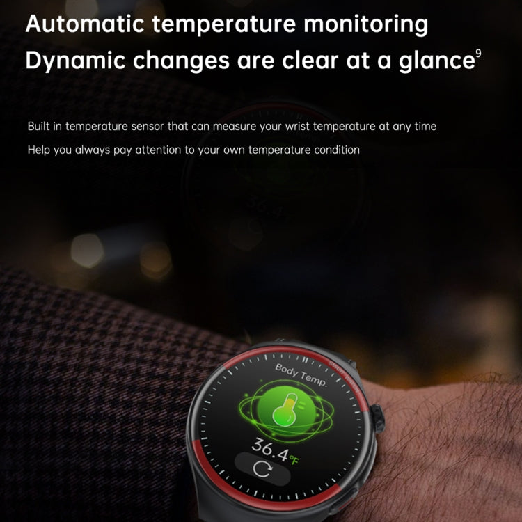 T82 1.43 pollici schermo rotondo BT Call Smart Watch, frequenza cardiaca / pressione sanguigna / ossigeno nel sangue / sonno / zucchero nel sangue / HRV / Metope / SOS, Silicone Black, Silicone Red, Silicone Blue, Leather Brown, Leather Black          ...