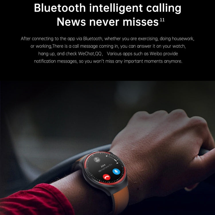 T82 1.43 pollici schermo rotondo BT Call Smart Watch, frequenza cardiaca / pressione sanguigna / ossigeno nel sangue / sonno / zucchero nel sangue / HRV / Metope / SOS, Silicone Black, Silicone Red, Silicone Blue, Leather Brown, Leather Black          ...
