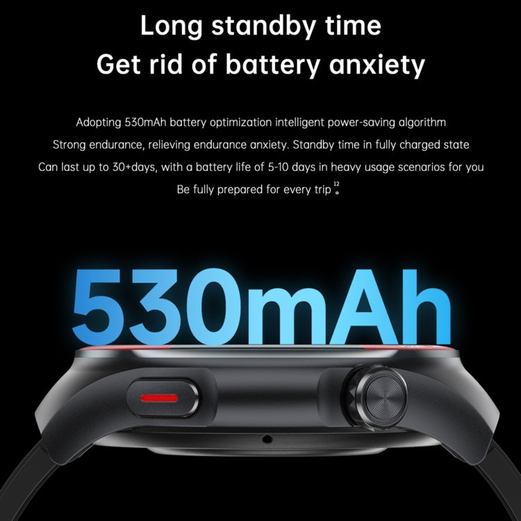 T82 1.43 pollici schermo rotondo BT Call Smart Watch, frequenza cardiaca / pressione sanguigna / ossigeno nel sangue / sonno / zucchero nel sangue / HRV / Metope / SOS, Silicone Black, Silicone Red, Silicone Blue, Leather Brown, Leather Black          ...