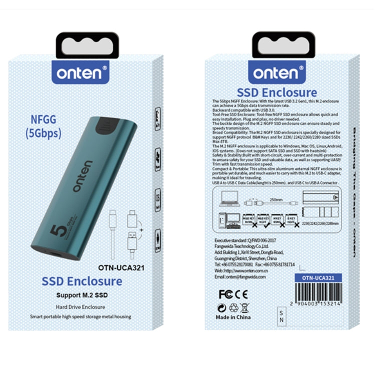 Onten UCA321 Custodia SSD NGFF M.2 M.2 da 5 Gbps, Onten UCA321