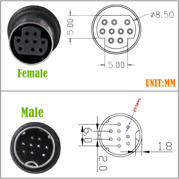 Cavo adattatore audio TV mini DIN a 9 pin a doppia curvatura, 0.5m, 1.8m, 3m