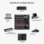Mixer audio DJ 6 canali con Bluetooth e alimentazione phantom 48V