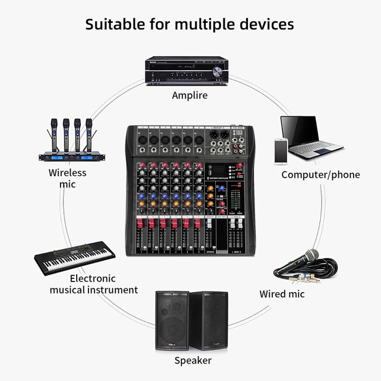 XTUGA CT60X Mixer audio a 6 canali, console di mixaggio per DJ con alimentazione a 48 V, CT60X