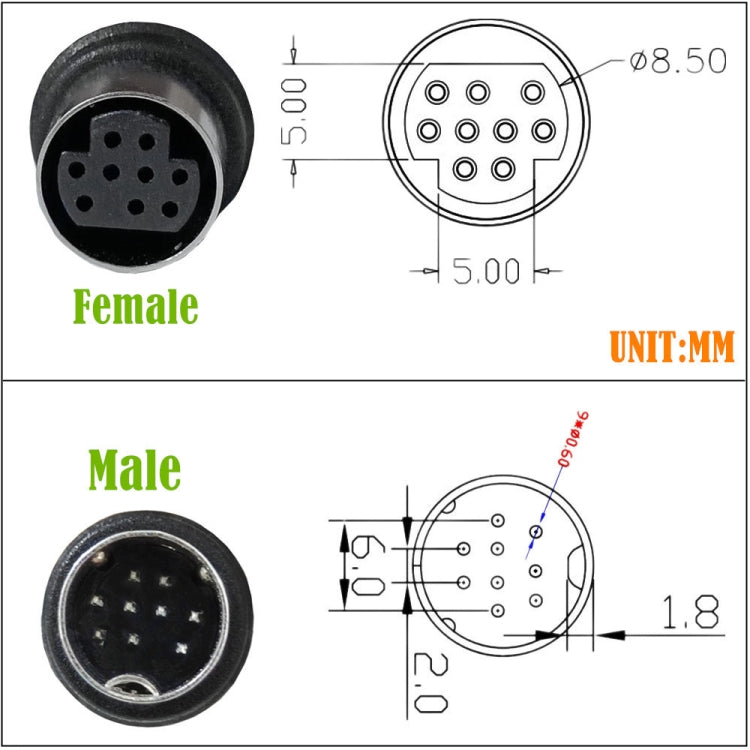 Cavo adattatore TV box maschio-femmina mini DIN 90 gradi 9 pin, 0.5m, 1.8m, 3m