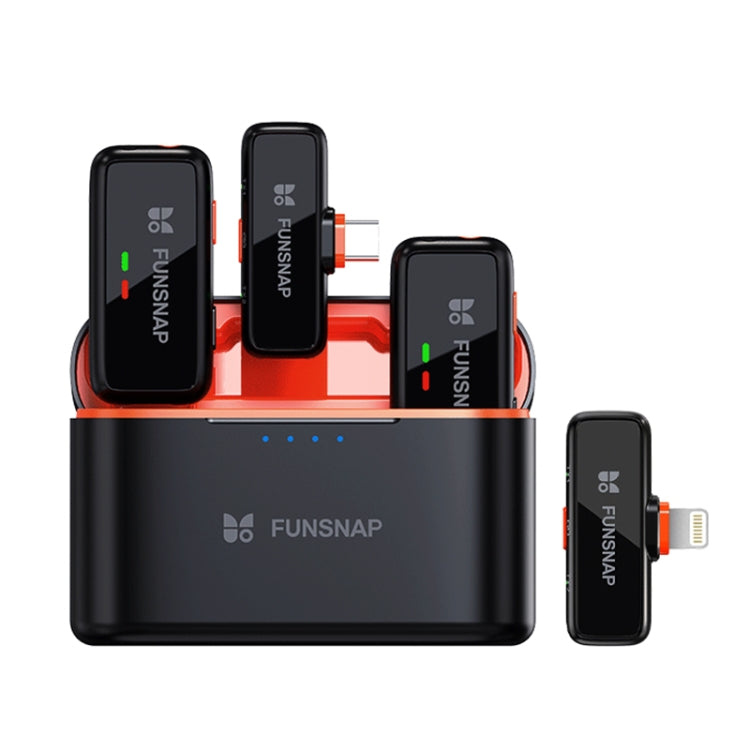 Microfono wireless Lavalier FUNSNAP S6, 2 RX + 2 TX with Charging Case, Type-C RX + 2 TX with Charging Case, 8 Pin RX + 2 TX with Charging Case, Type-C RX + 1 TX, 8 Pin RX + 1 TX