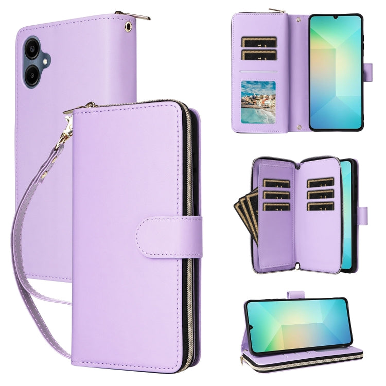 Portafoglio con cerniera e nove slot per carte, custodia in pelle per telefono, For Galaxy A08 / A06 / A07, For Galaxy A57 5G, For Galaxy A37 5G