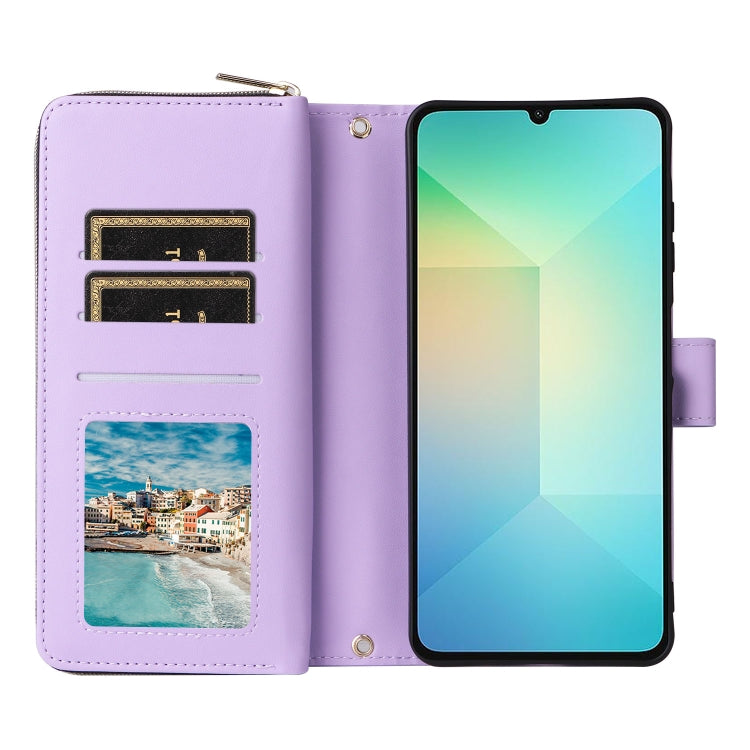 Portafoglio con cerniera e nove slot per carte, custodia in pelle per telefono, For Galaxy A08 / A06 / A07, For Galaxy A57 5G, For Galaxy A37 5G