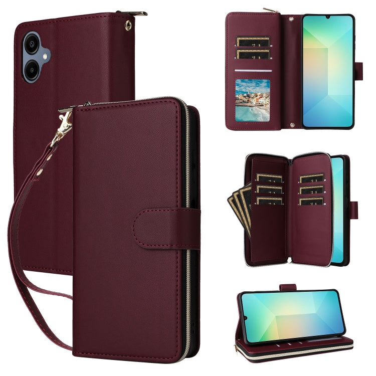 Portafoglio con cerniera e nove slot per carte, custodia in pelle per telefono, For Galaxy A08 / A06 / A07, For Galaxy A57 5G, For Galaxy A37 5G