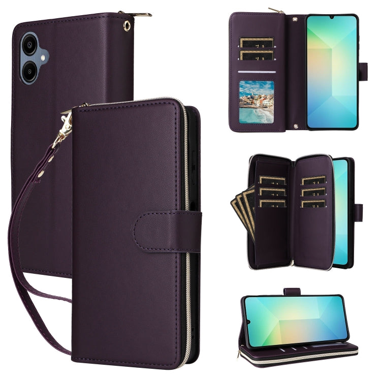 Portafoglio con cerniera e nove slot per carte, custodia in pelle per telefono, For Galaxy A08 / A06 / A07, For Galaxy A57 5G, For Galaxy A37 5G