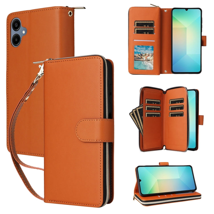 Portafoglio con cerniera e nove slot per carte, custodia in pelle per telefono, For Galaxy A08 / A06 / A07, For Galaxy A57 5G, For Galaxy A37 5G