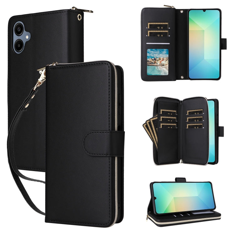 Portafoglio con cerniera e nove slot per carte, custodia in pelle per telefono, For Galaxy A08 / A06 / A07, For Galaxy A57 5G, For Galaxy A37 5G