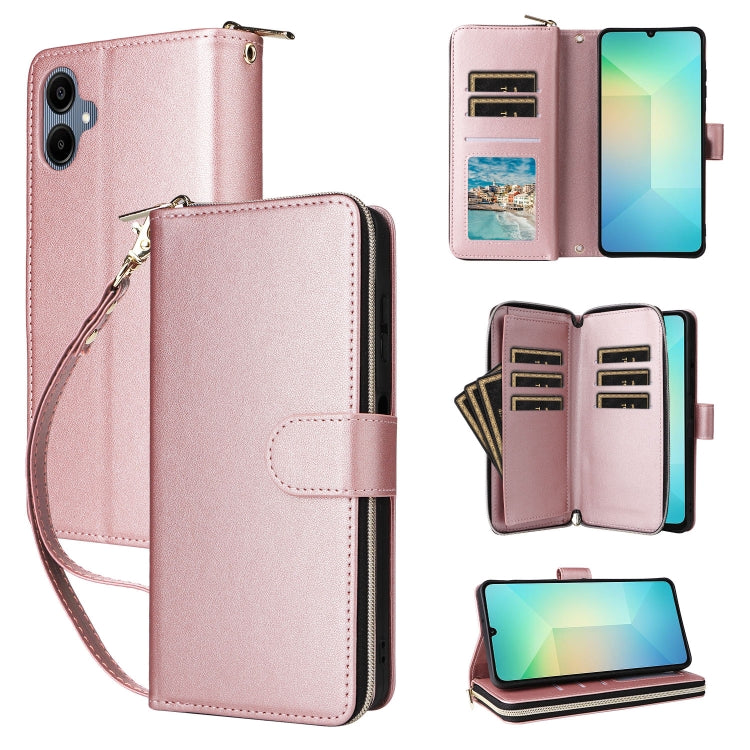 Portafoglio con cerniera e nove slot per carte, custodia in pelle per telefono, For Galaxy A08 / A06 / A07, For Galaxy A57 5G, For Galaxy A37 5G