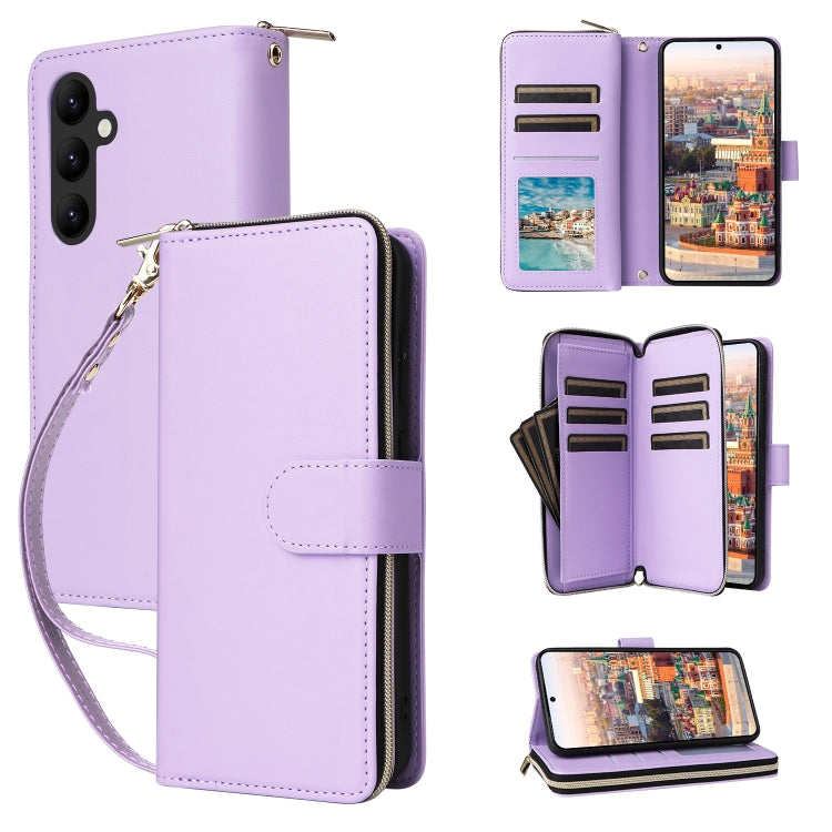 Portafoglio con cerniera e nove slot per carte, custodia in pelle per telefono, For Galaxy A24, For Galaxy A23 5G, For Galaxy A14