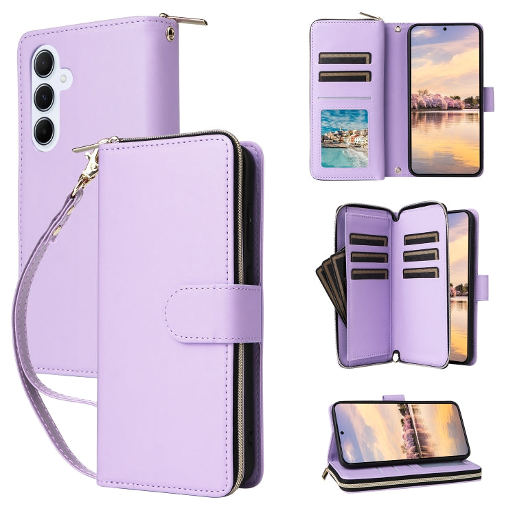Portafoglio con cerniera e nove slot per carte, custodia in pelle per telefono, For Galaxy A55, For Galaxy A35, For Galaxy A15