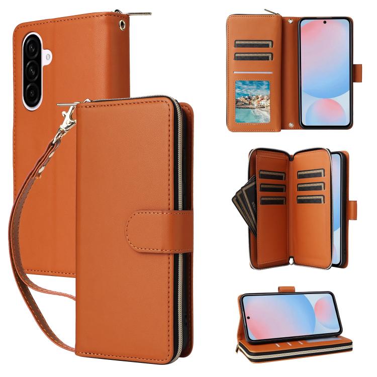 Portafoglio con cerniera e nove slot per carte, custodia in pelle per telefono, For Galaxy A08 / A06 / A07, For Galaxy A57 5G, For Galaxy A37 5G