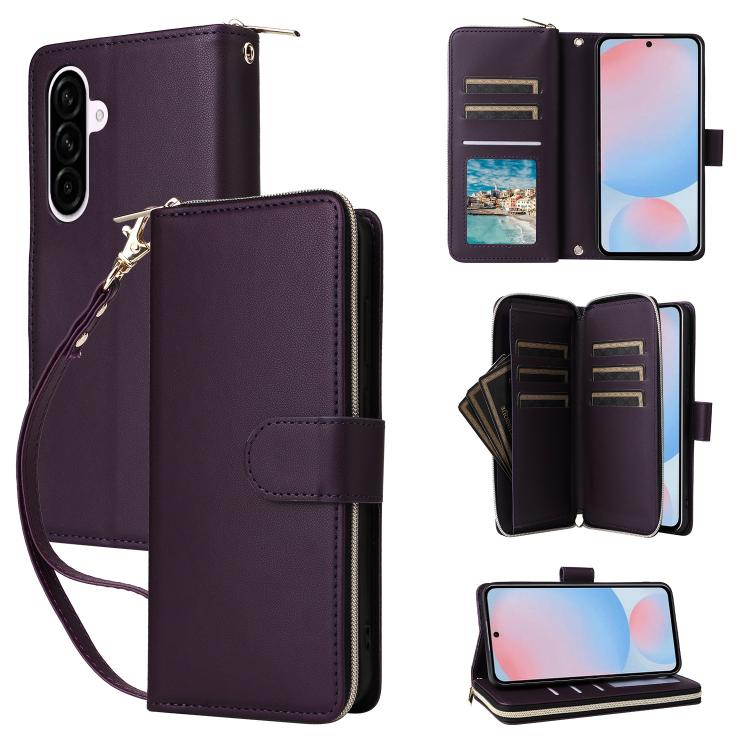 Portafoglio con cerniera e nove slot per carte, custodia in pelle per telefono, For Galaxy A08 / A06 / A07, For Galaxy A57 5G, For Galaxy A37 5G