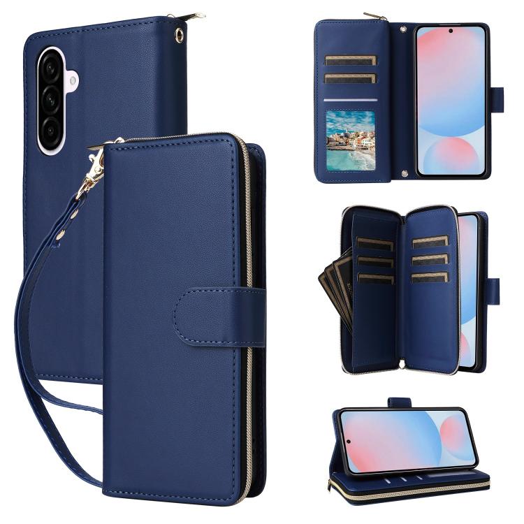 Portafoglio con cerniera e nove slot per carte, custodia in pelle per telefono, For Galaxy A08 / A06 / A07, For Galaxy A57 5G, For Galaxy A37 5G