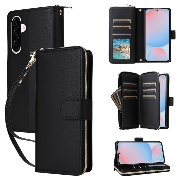 Portafoglio con cerniera e nove slot per carte, custodia in pelle per telefono, For Galaxy A08 / A06 / A07, For Galaxy A57 5G, For Galaxy A37 5G