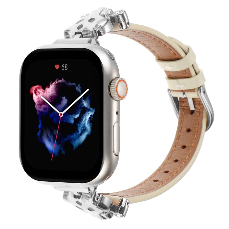 Cinturino per orologio in vera pelle con testa di leopardo, For Apple Watch 46mm / 49mm / 45mm / 44mm, For Apple Watch 42mm / 41mm / 40mm / 38mm