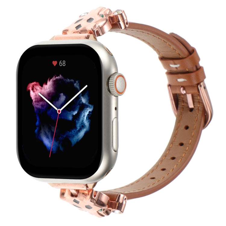 Cinturino per orologio in vera pelle con testa di leopardo, For Apple Watch 46mm / 49mm / 45mm / 44mm, For Apple Watch 42mm / 41mm / 40mm / 38mm