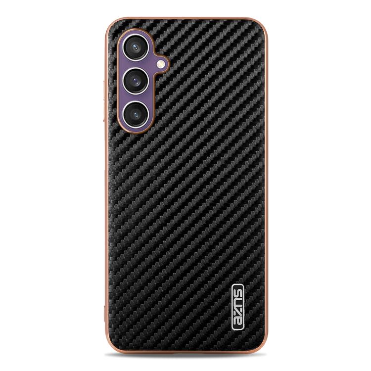 Custodia per telefono con texture in fibra di carbonio con bordo elettroplaccato AZNS, For Samsung Galaxy A05s / M14