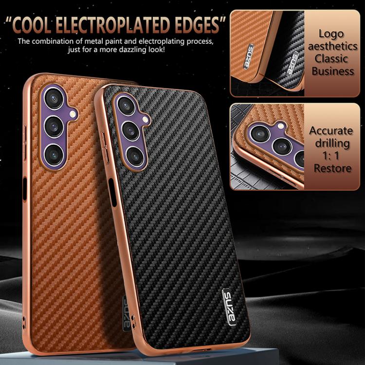 Custodia per telefono con texture in fibra di carbonio con bordo elettroplaccato AZNS, For Samsung Galaxy A05s / M14