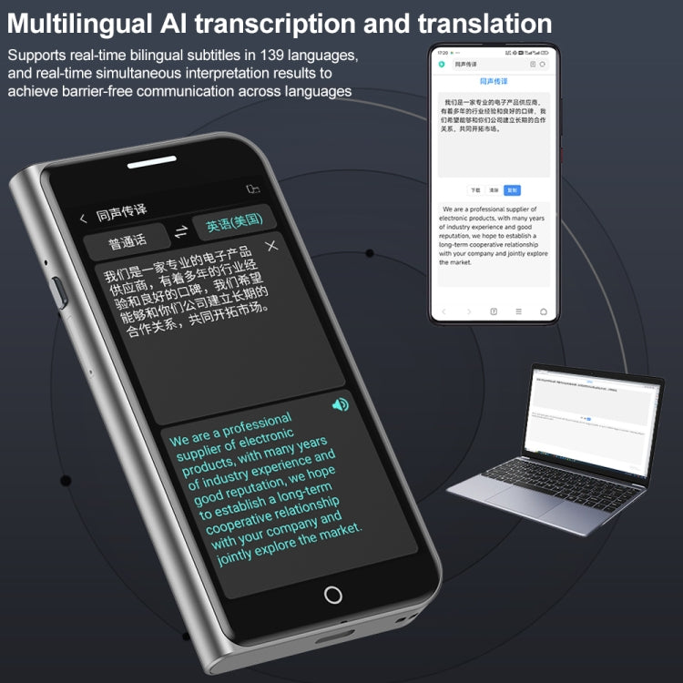Traduttore AI intelligente con touch screen HD da 5,0 pollici A70 139 lingue con traduzione offline / traduzione di foto