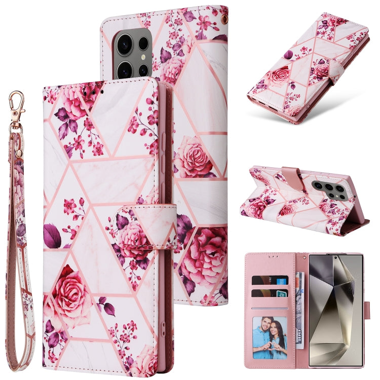 Custodia per telefono in pelle con cuciture effetto marmo bronzato, For Samsung Galaxy S25+ 5G, For Samsung Galaxy S25 Ultra 5G, For Samsung Galaxy S24 FE 5G
