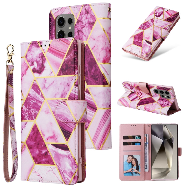 Custodia per telefono in pelle con cuciture effetto marmo bronzato, For Samsung Galaxy S25+ 5G, For Samsung Galaxy S25 Ultra 5G, For Samsung Galaxy S24 FE 5G